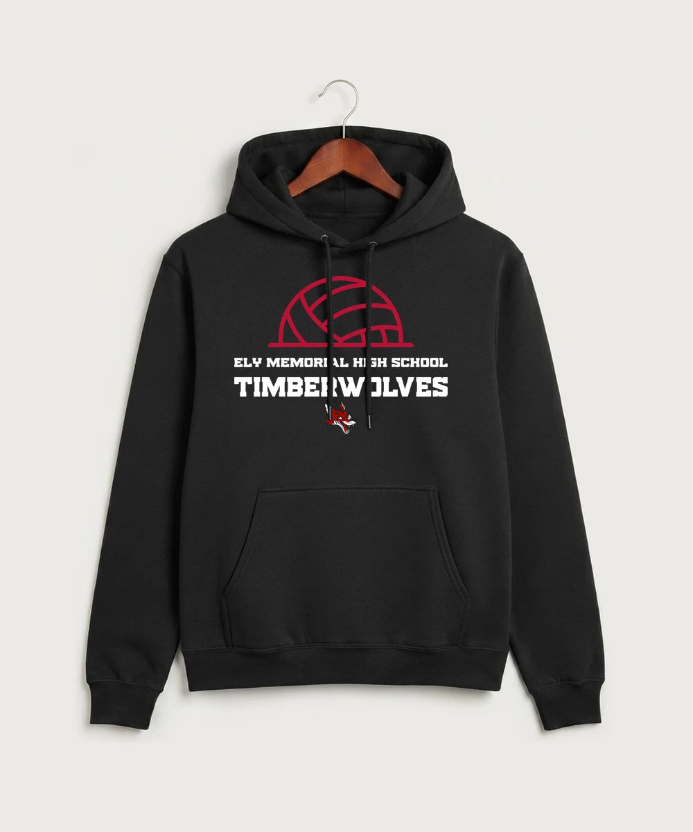 Ely Memorial High School Volleyball (Girls) - Jet Black Port & Co Core Fleece Pullover Hooded Sweatshirt. PC78H