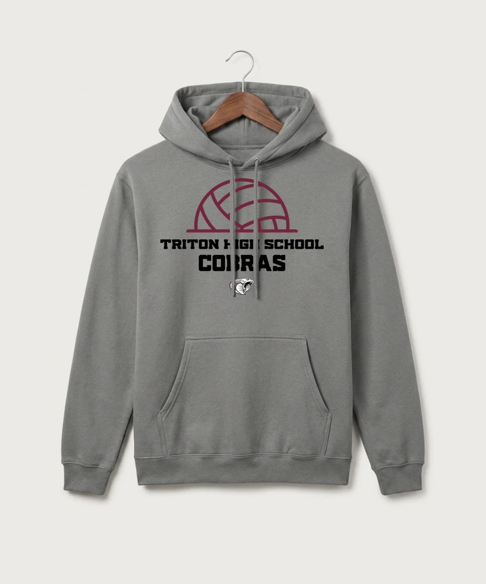 Triton High School Volleyball (Girls) - Medium Grey Port & Co Core Fleece Pullover Hooded Sweatshirt. PC78H