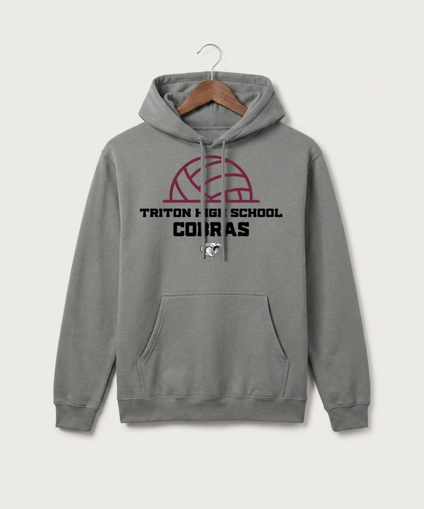 Triton High School Volleyball (Girls) - Medium Grey Port & Co Core Fleece Pullover Hooded Sweatshirt. PC78H
