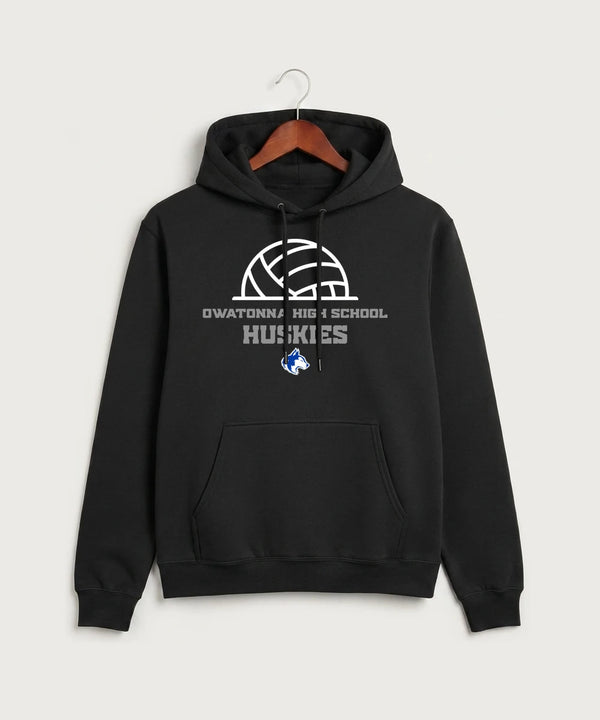 Owatonna High School Volleyball (Girls) - Jet Black Port & Co Core Fleece Pullover Hooded Sweatshirt. PC78H