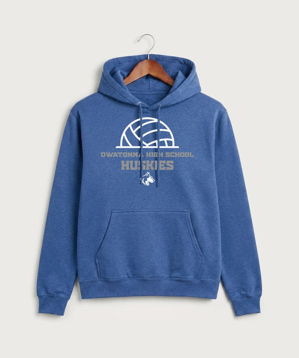 Owatonna High School Volleyball (Girls) - Heather Royal Port & Co Core Fleece Pullover Hooded Sweatshirt. PC78H