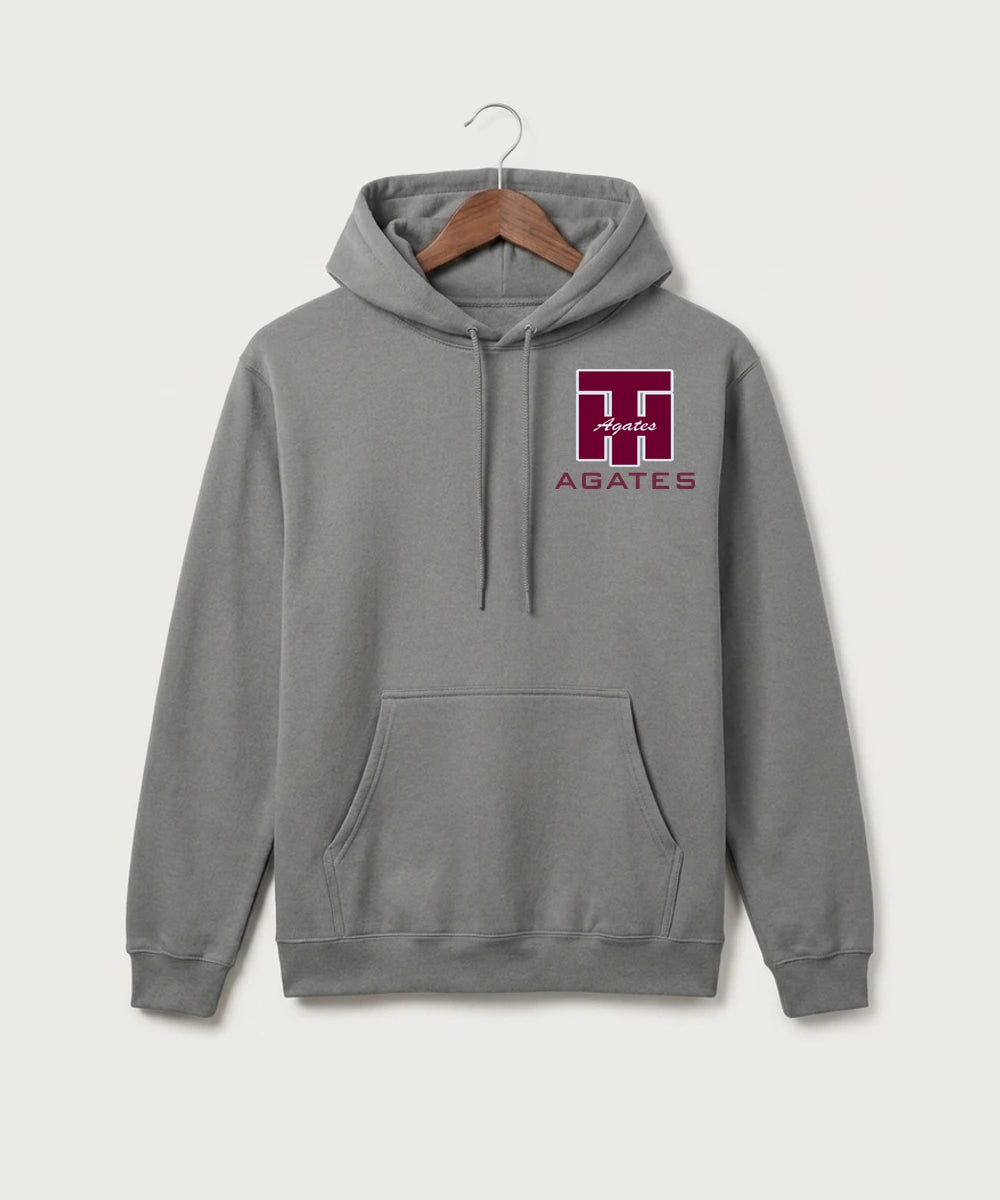 Two Harbors High School Football (Boys) - Medium Grey Port & Co Core Fleece Pullover Hooded Sweatshirt. PC78H