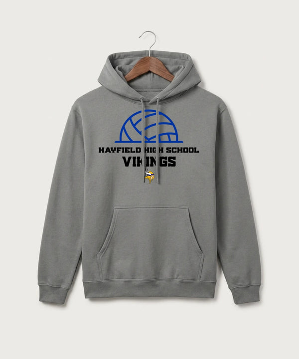 Hayfield High School Volleyball (Girls) - Medium Grey Port & Co Core Fleece Pullover Hooded Sweatshirt. PC78H