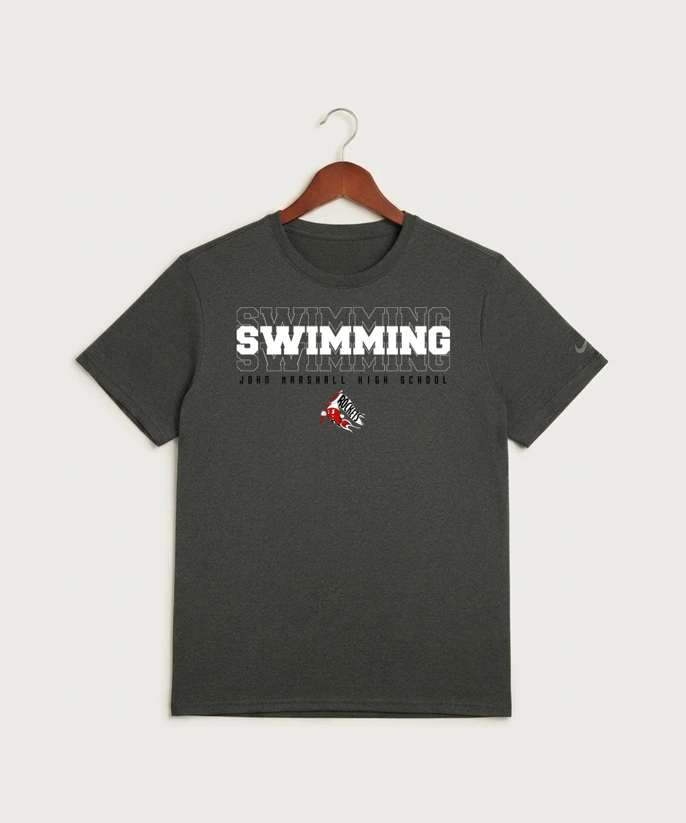 John Marshall High School Swimming (Girls) - Dark Smoke Heather Nike Swoosh Sleeve rLegend Tee NKDX8730