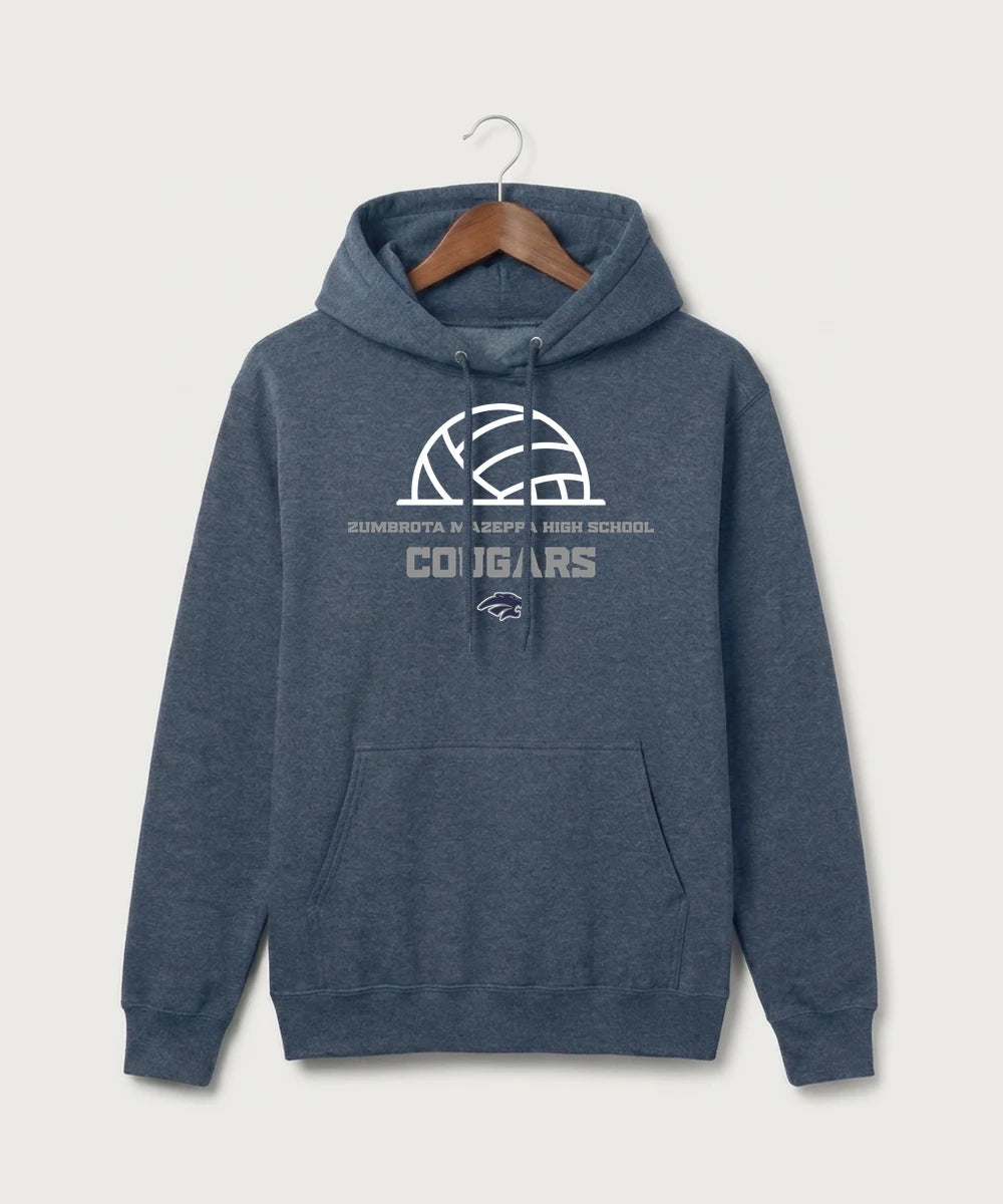Zumbrota Mazeppa High School Volleyball (Girls) - Heather Navy Port & Co Core Fleece Pullover Hooded Sweatshirt. PC78H