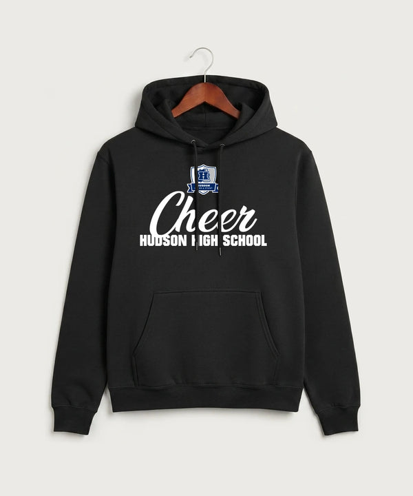 Hudson Cheer & Stunt - Jet Black Port & Co Core Fleece Pullover Hooded Sweatshirt. PC78H