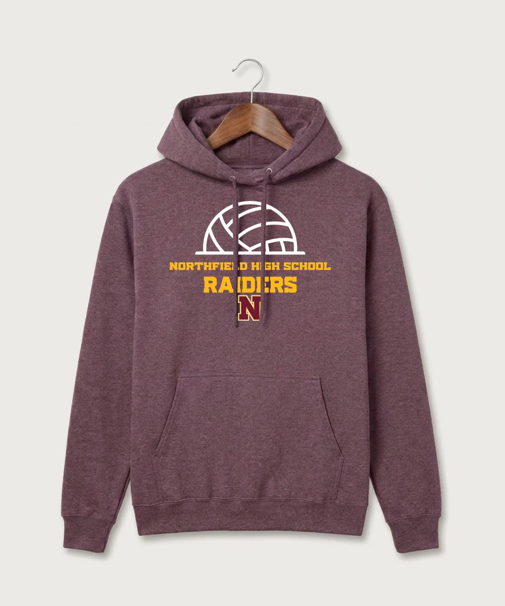 Northfield High School Volleyball (Girls) - Heather Athletic Maroon Port & Co Core Fleece Pullover Hooded Sweatshirt. PC78H