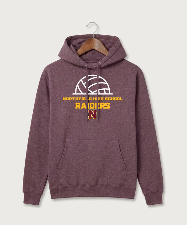 Northfield High School Volleyball (Girls) - Heather Athletic Maroon Port & Co Core Fleece Pullover Hooded Sweatshirt. PC78H