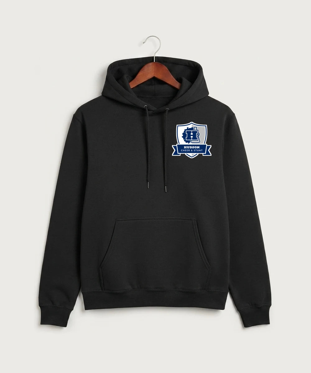Hudson Cheer & Stunt - Jet Black Port & Co Core Fleece Pullover Hooded Sweatshirt. PC78H