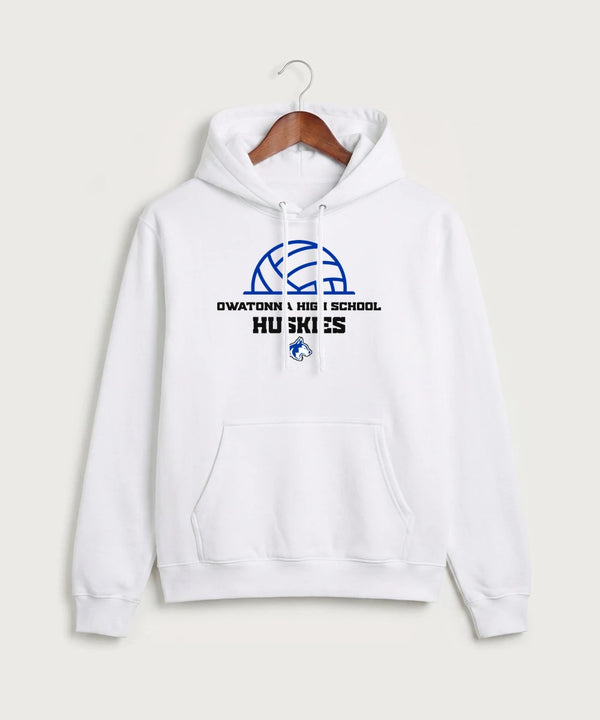 Owatonna High School Volleyball (Girls) - White Port & Co Core Fleece Pullover Hooded Sweatshirt. PC78H