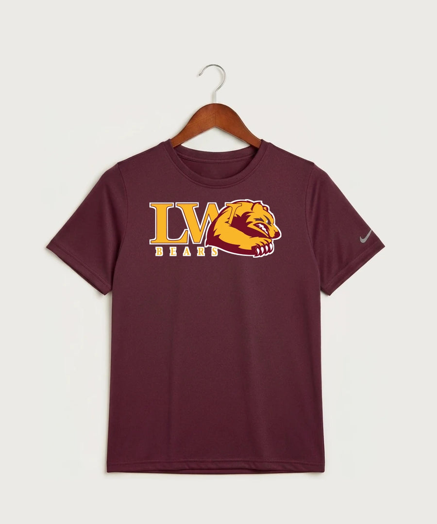 Lake of the Woods High School Football (Boys) - Deep Maroon Nike Youth Swoosh Sleeve rLegend Tee NKDX8787