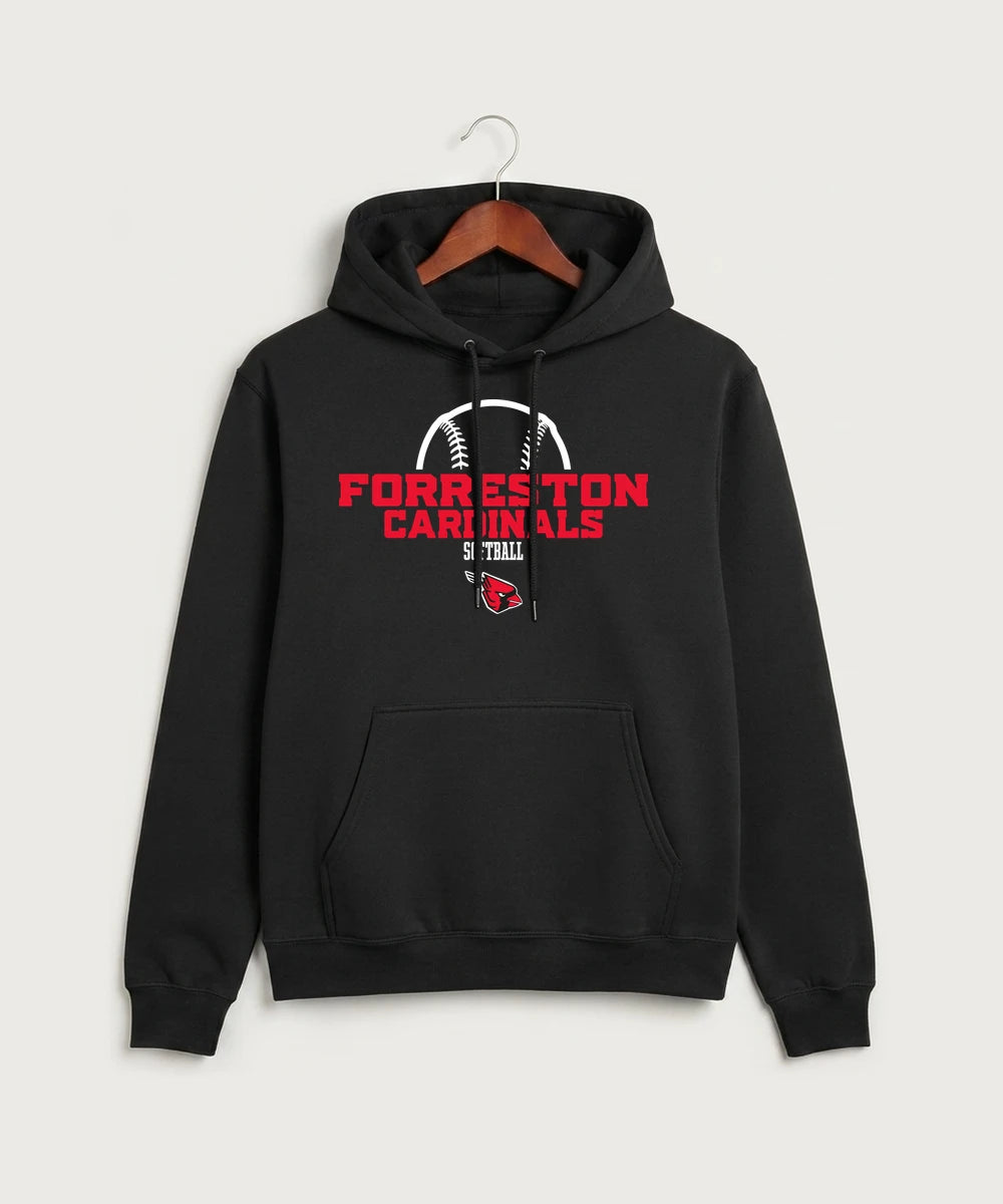 Forreston Softball - Jet Black Port & Co Core Fleece Pullover Hooded Sweatshirt. PC78H