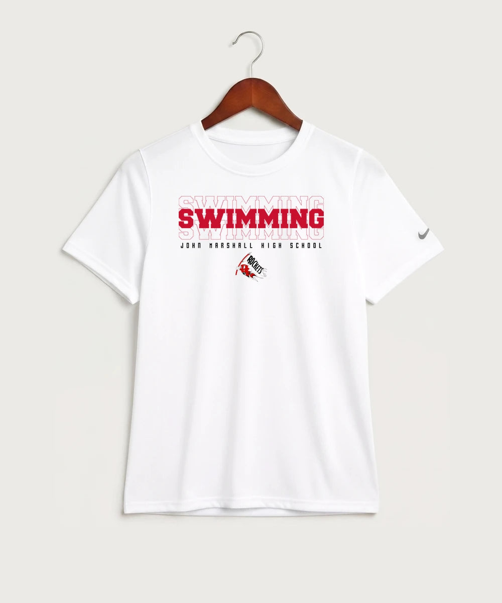 John Marshall High School Swimming (Girls) - White Nike Youth Swoosh Sleeve rLegend Tee NKDX8787