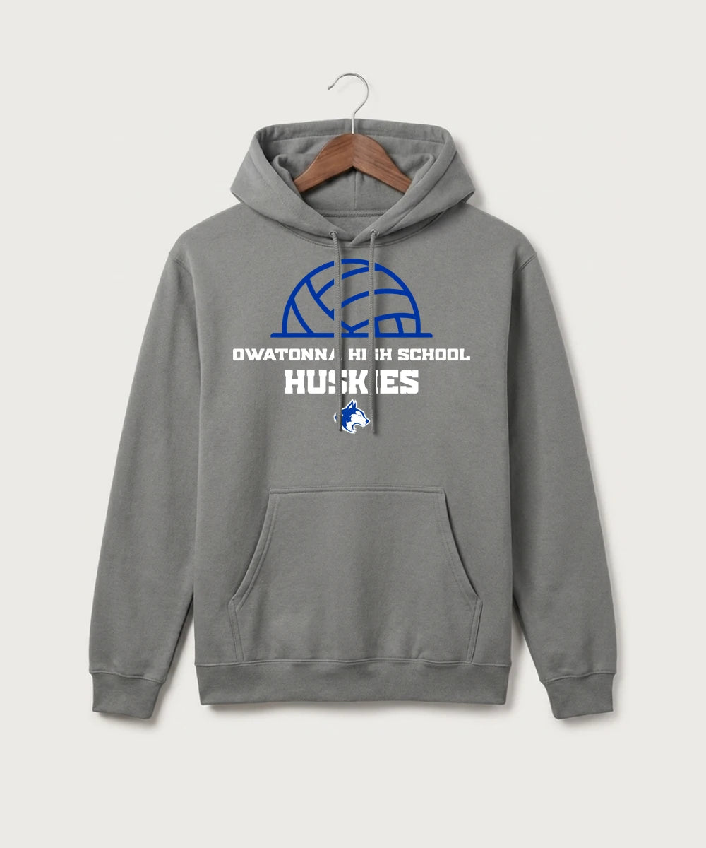 Owatonna High School Volleyball (Girls) - Medium Grey Port & Co Core Fleece Pullover Hooded Sweatshirt. PC78H
