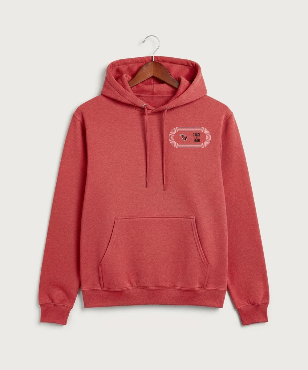 GF E2E Test 02 Track and Field - Heather Red Port & Co Core Fleece Pullover Hooded Sweatshirt. PC78H