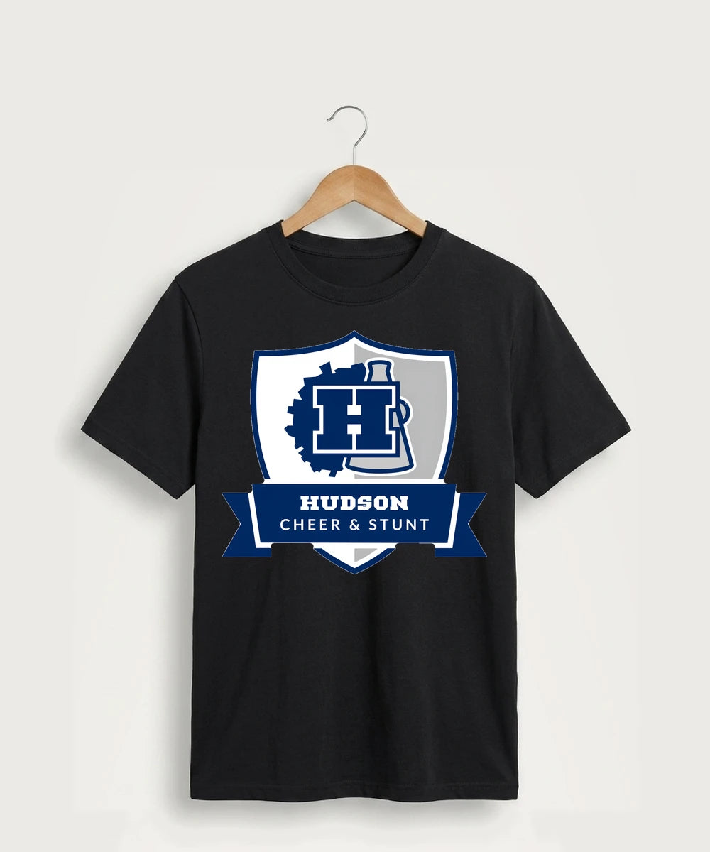 Hudson Cheer & Stunt - Jet Black Port & Co Core Cotton Tee. PC54