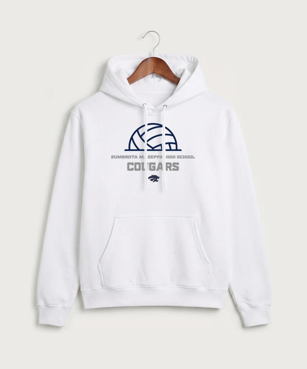 Zumbrota Mazeppa High School Volleyball (Girls) - White Port & Co Core Fleece Pullover Hooded Sweatshirt. PC78H