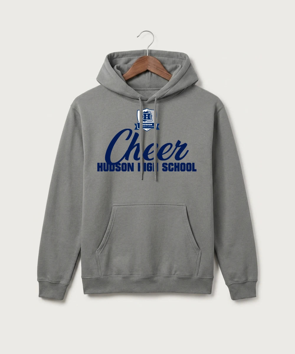 Hudson Cheer & Stunt - Medium Grey Port & Co Core Fleece Pullover Hooded Sweatshirt. PC78H