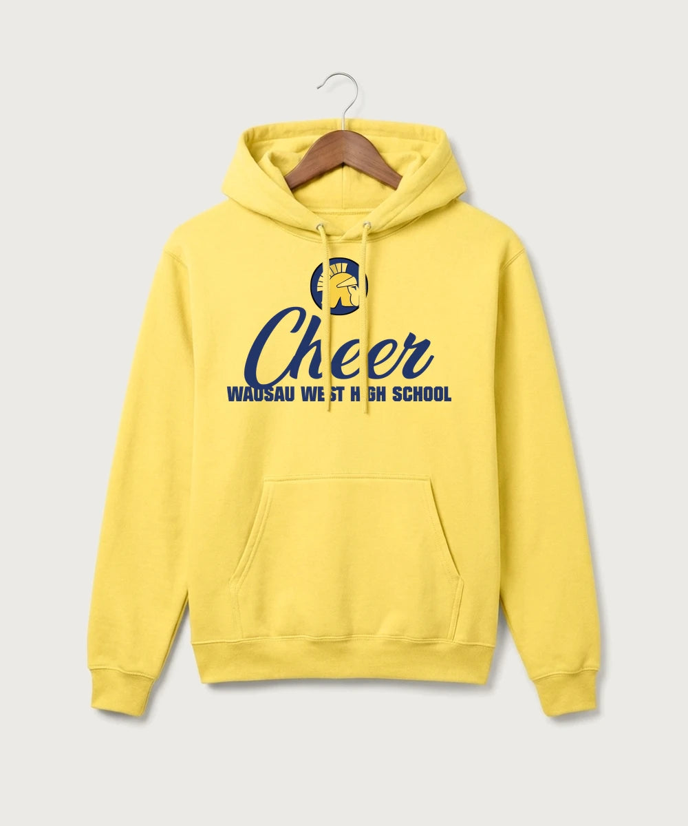 Wausau West High School Cheer - Yellow Port & Co Core Fleece Pullover Hooded Sweatshirt. PC78H