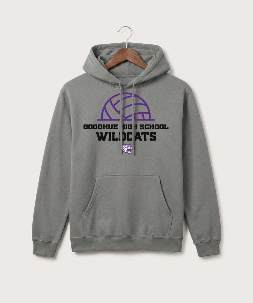 Goodhue High School Volleyball (Girls) - Medium Grey Port & Co Core Fleece Pullover Hooded Sweatshirt. PC78H