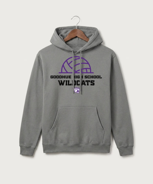Goodhue High School Volleyball (Girls) - Medium Grey Port & Co Core Fleece Pullover Hooded Sweatshirt. PC78H