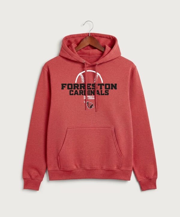 Forreston Softball - Heather Red Port & Co Core Fleece Pullover Hooded Sweatshirt. PC78H