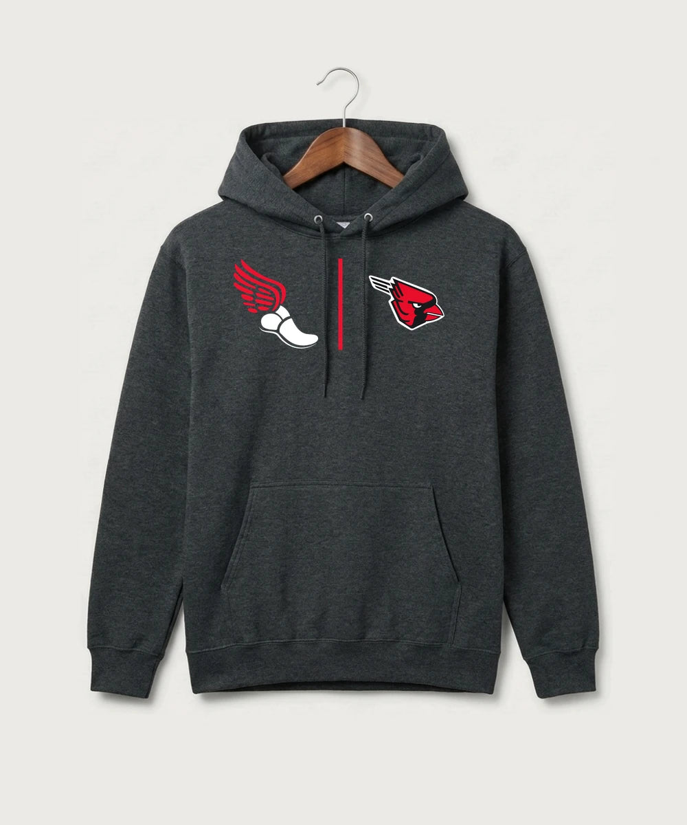 GF E2E Test 02 Track and Field - Black Heather Port & Co Core Fleece Pullover Hooded Sweatshirt. PC78H