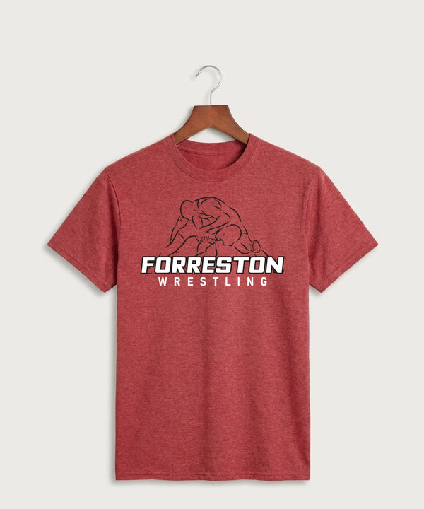 Forreston Wrestling - Heather Red Port & Co Core Cotton Tee. PC54