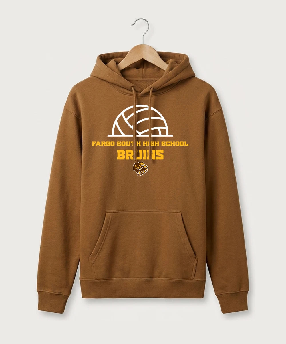 Fargo South High School Volleyball (Girls) - Duck Brown Port & Co Core Fleece Pullover Hooded Sweatshirt. PC78H