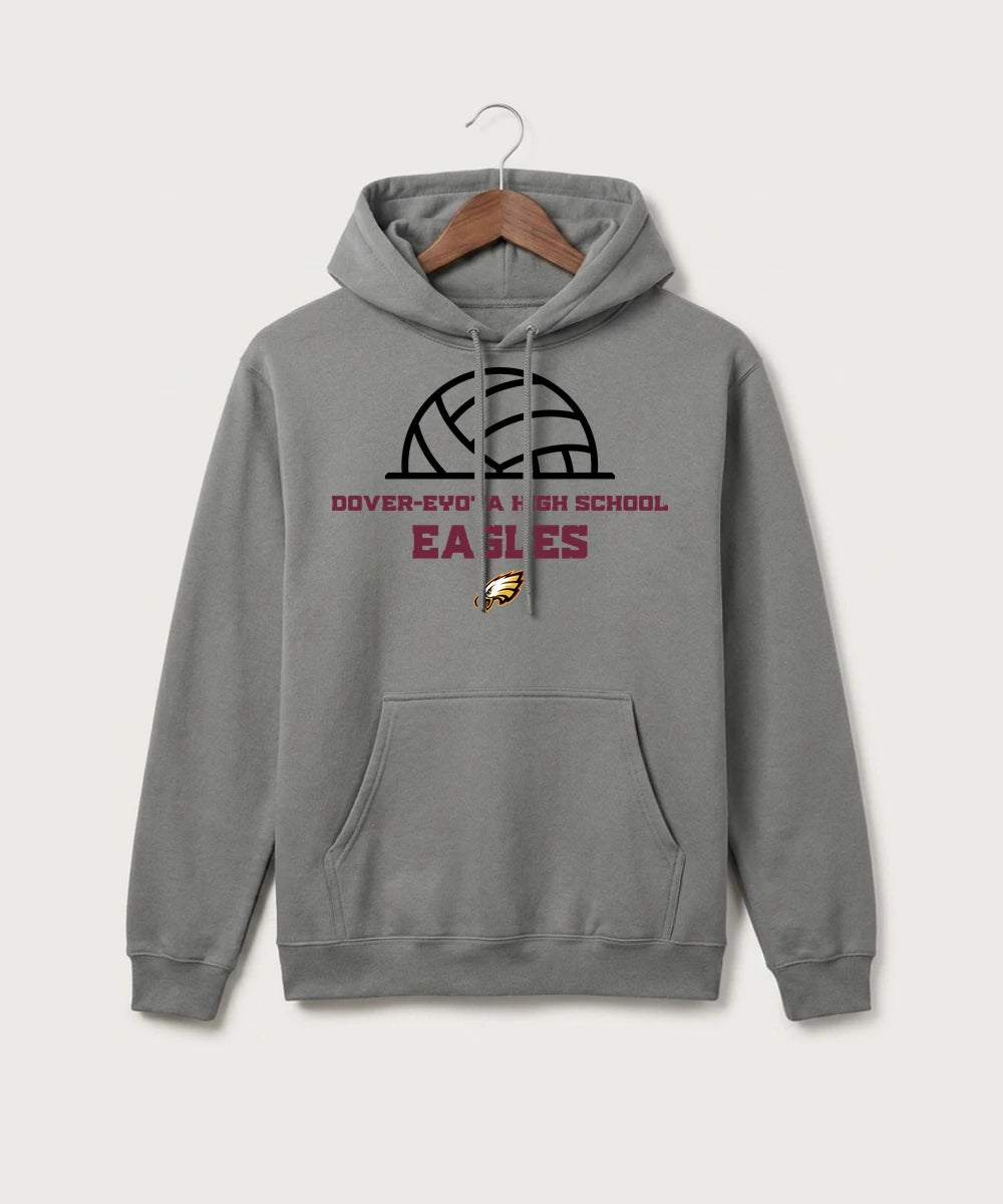 Dover-Eyota High School Volleyball (Girls) - Medium Grey Port & Co Core Fleece Pullover Hooded Sweatshirt. PC78H