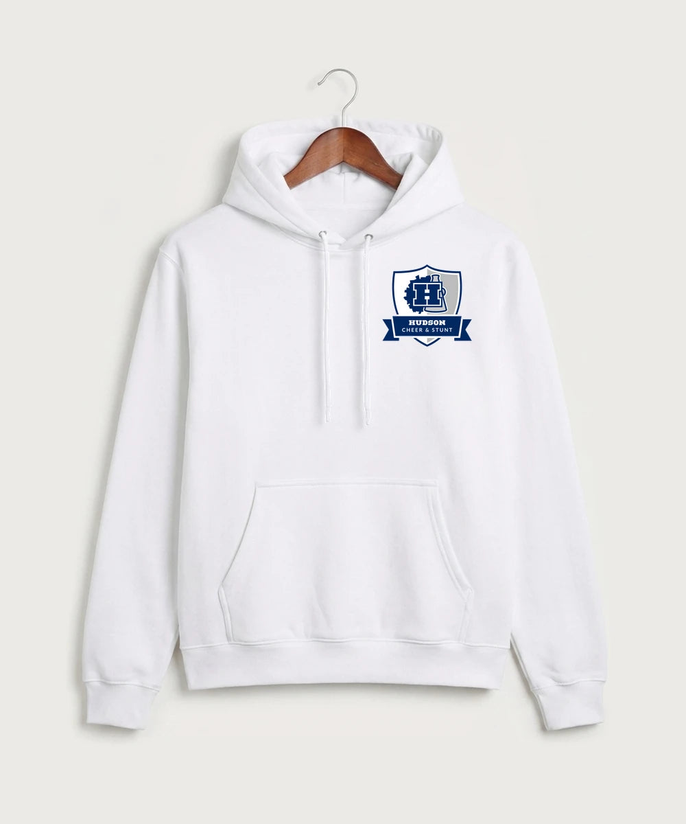 Hudson Cheer & Stunt - White Port & Co Core Fleece Pullover Hooded Sweatshirt. PC78H