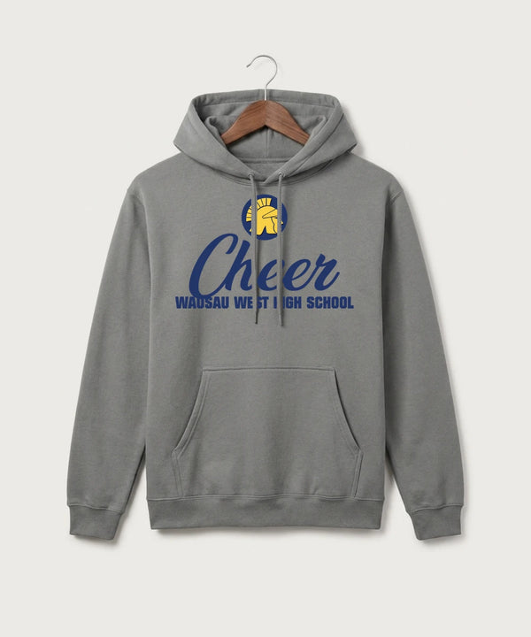 Wausau West High School Cheer - Medium Grey Port & Co Core Fleece Pullover Hooded Sweatshirt. PC78H
