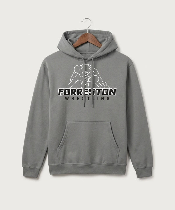 Forreston Wrestling - Medium Grey Port & Co Core Fleece Pullover Hooded Sweatshirt. PC78H