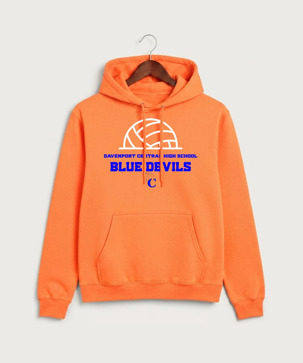 Davenport Central High School Volleyball (Girls) - Neon Orange Port & Co Core Fleece Pullover Hooded Sweatshirt. PC78H