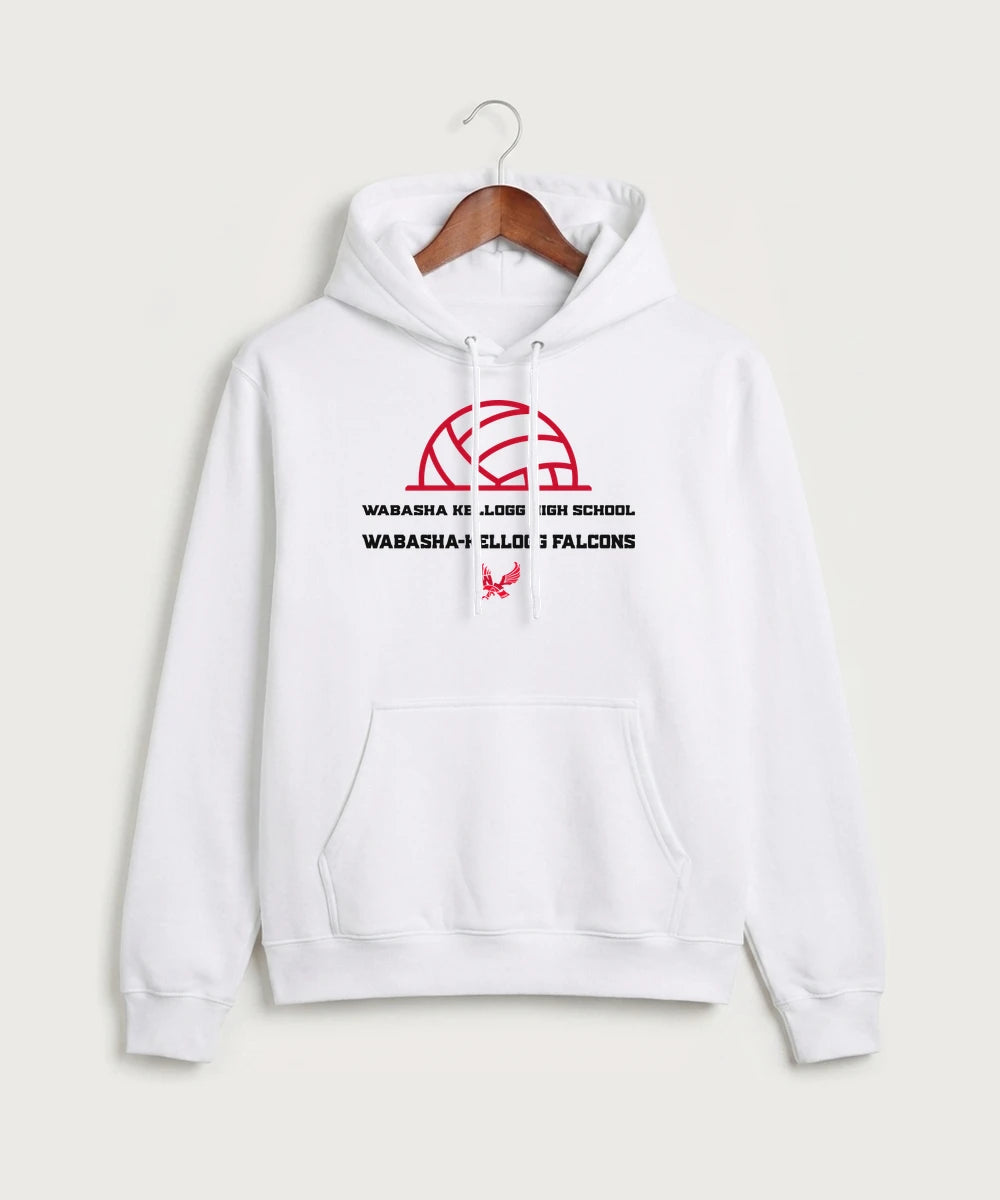 Wabasha Kellogg High School Volleyball (Girls) - White Port & Co Core Fleece Pullover Hooded Sweatshirt. PC78H
