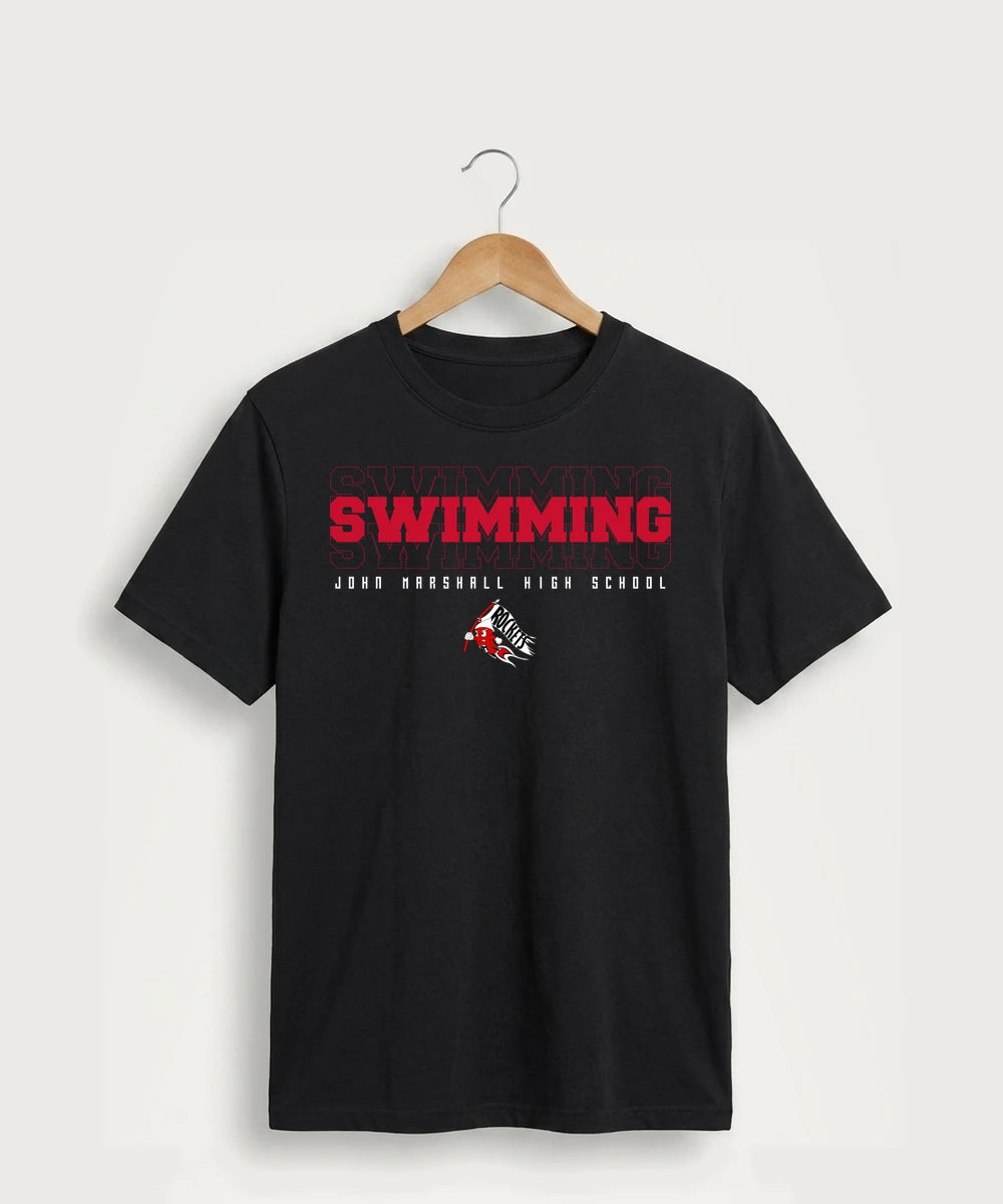 John Marshall High School Swimming (Girls) - Jet Black Port & Co Core Cotton Tee. PC54