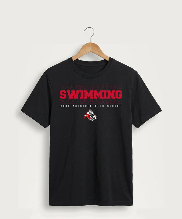 John Marshall High School Swimming (Girls) - Jet Black Port & Co Core Cotton Tee. PC54