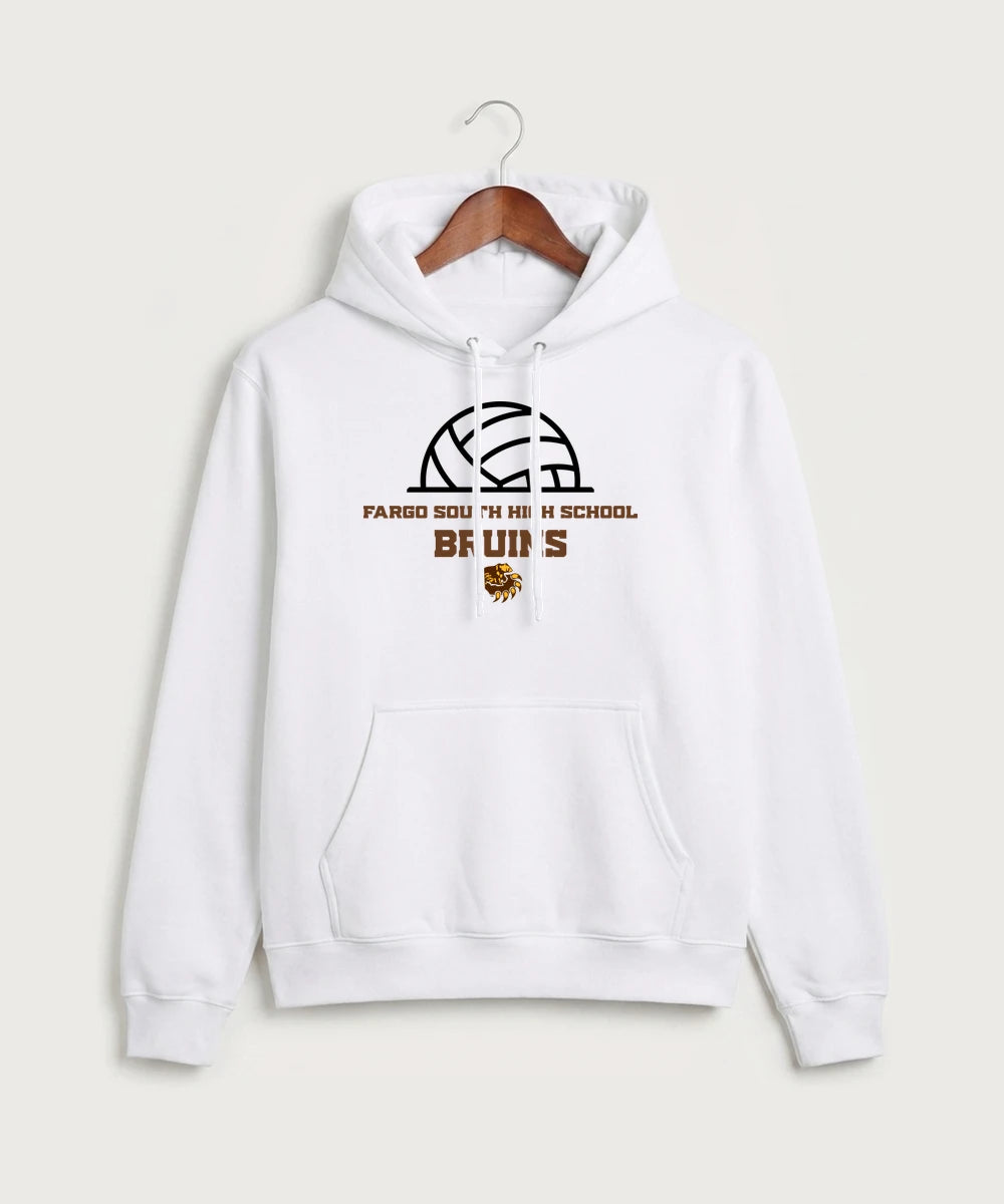 Fargo South High School Volleyball (Girls) - White Port & Co Core Fleece Pullover Hooded Sweatshirt. PC78H