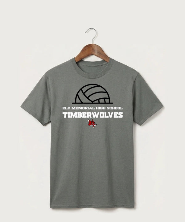 Ely Memorial High School Volleyball (Girls) - Medium Grey Port & Co Core Cotton Tee. PC54