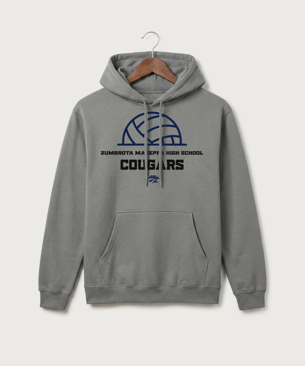 Zumbrota Mazeppa High School Volleyball (Girls) - Medium Grey Port & Co Core Fleece Pullover Hooded Sweatshirt. PC78H