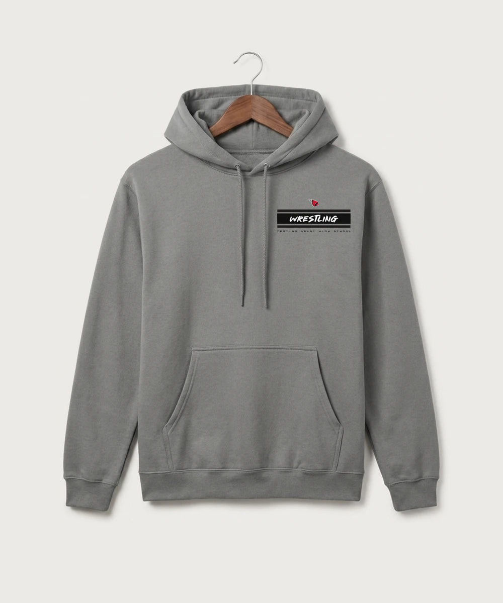 GF E2E Test 01 Wrestling - Medium Grey Port & Co Core Fleece Pullover Hooded Sweatshirt. PC78H