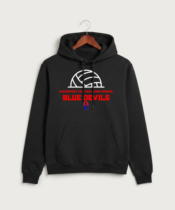 Davenport Central High School Volleyball (Girls) - Jet Black Port & Co Core Fleece Pullover Hooded Sweatshirt. PC78H