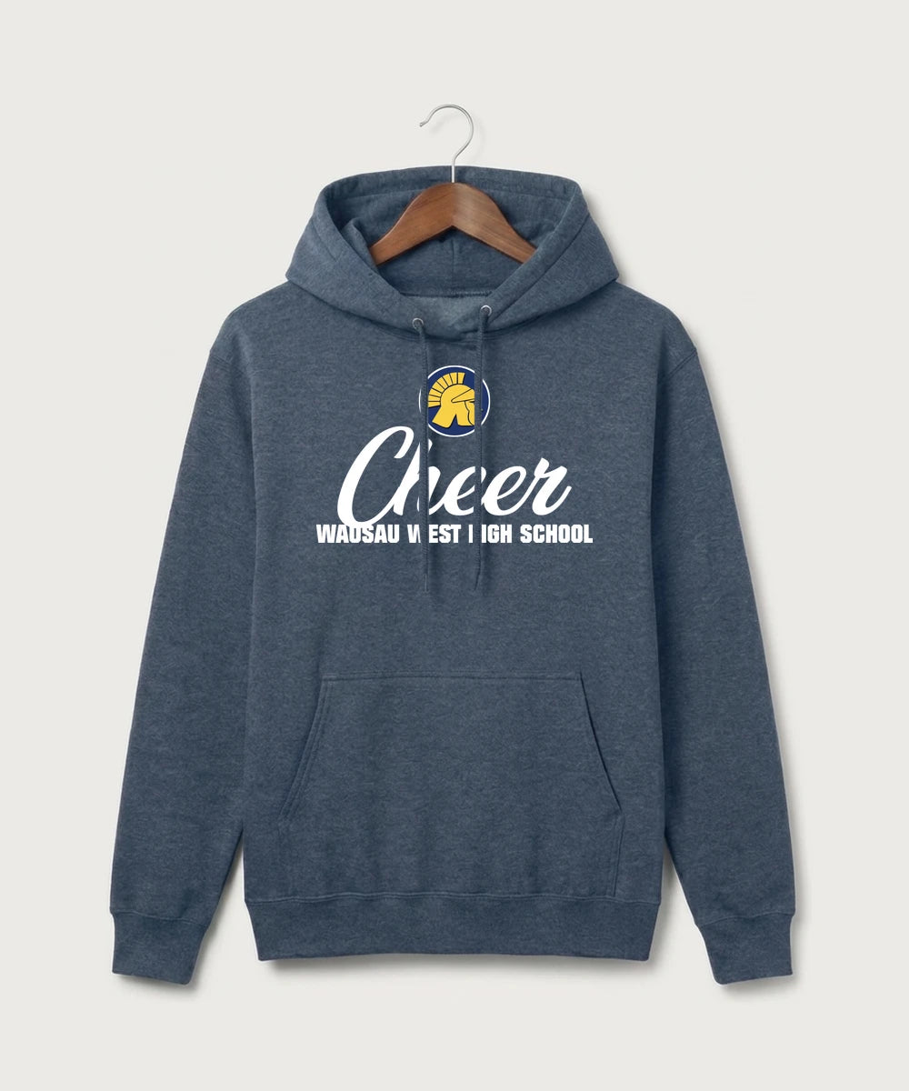 Wausau West High School Cheer - Heather Navy Port & Co Core Fleece Pullover Hooded Sweatshirt. PC78H