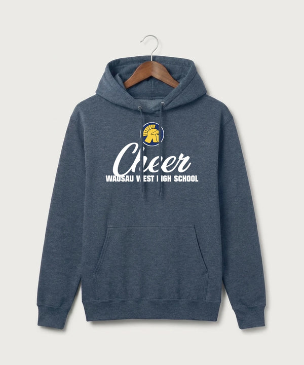 Wausau West High School Cheer - Heather Navy Port & Co Core Fleece Pullover Hooded Sweatshirt. PC78H