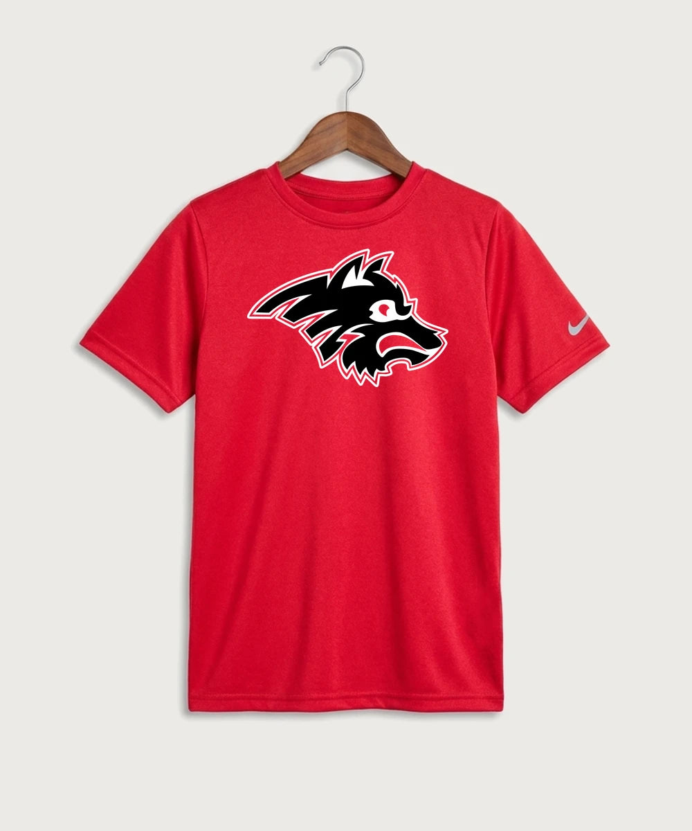 Milaca High School Football (Boys) - University Red Nike Youth Swoosh Sleeve rLegend Tee NKDX8787