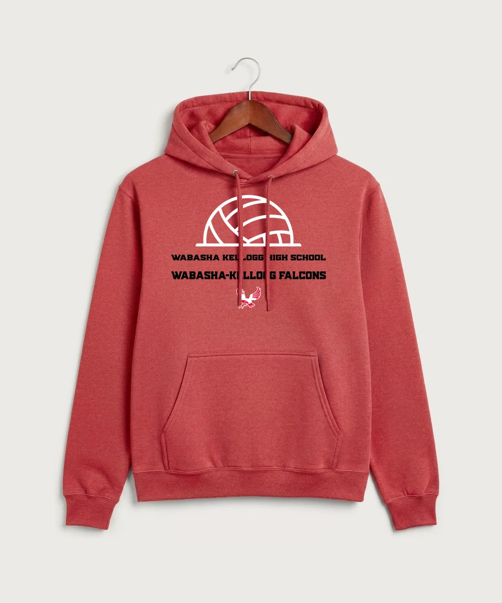 Wabasha Kellogg High School Volleyball (Girls) - Heather Red Port & Co Core Fleece Pullover Hooded Sweatshirt. PC78H