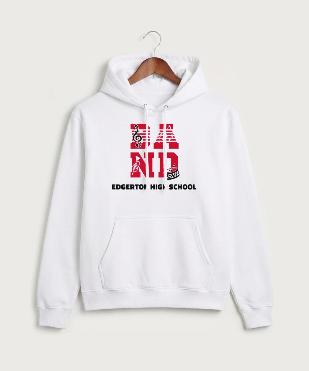 Edgerton High School Band Team Store - White Port & Co Core Fleece Pullover Hooded Sweatshirt. PC78H