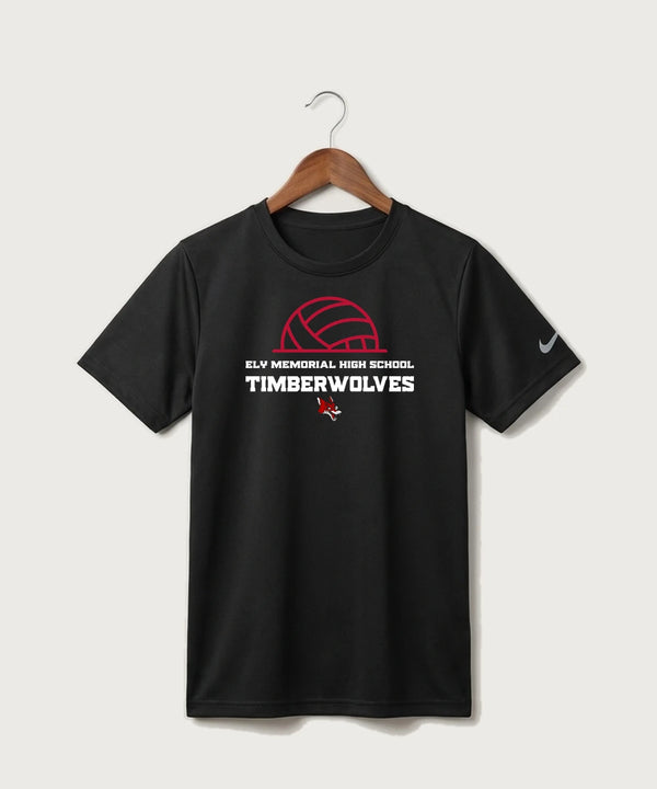Ely Memorial High School Volleyball (Girls) - Black Nike Youth Swoosh Sleeve rLegend Tee NKDX8787