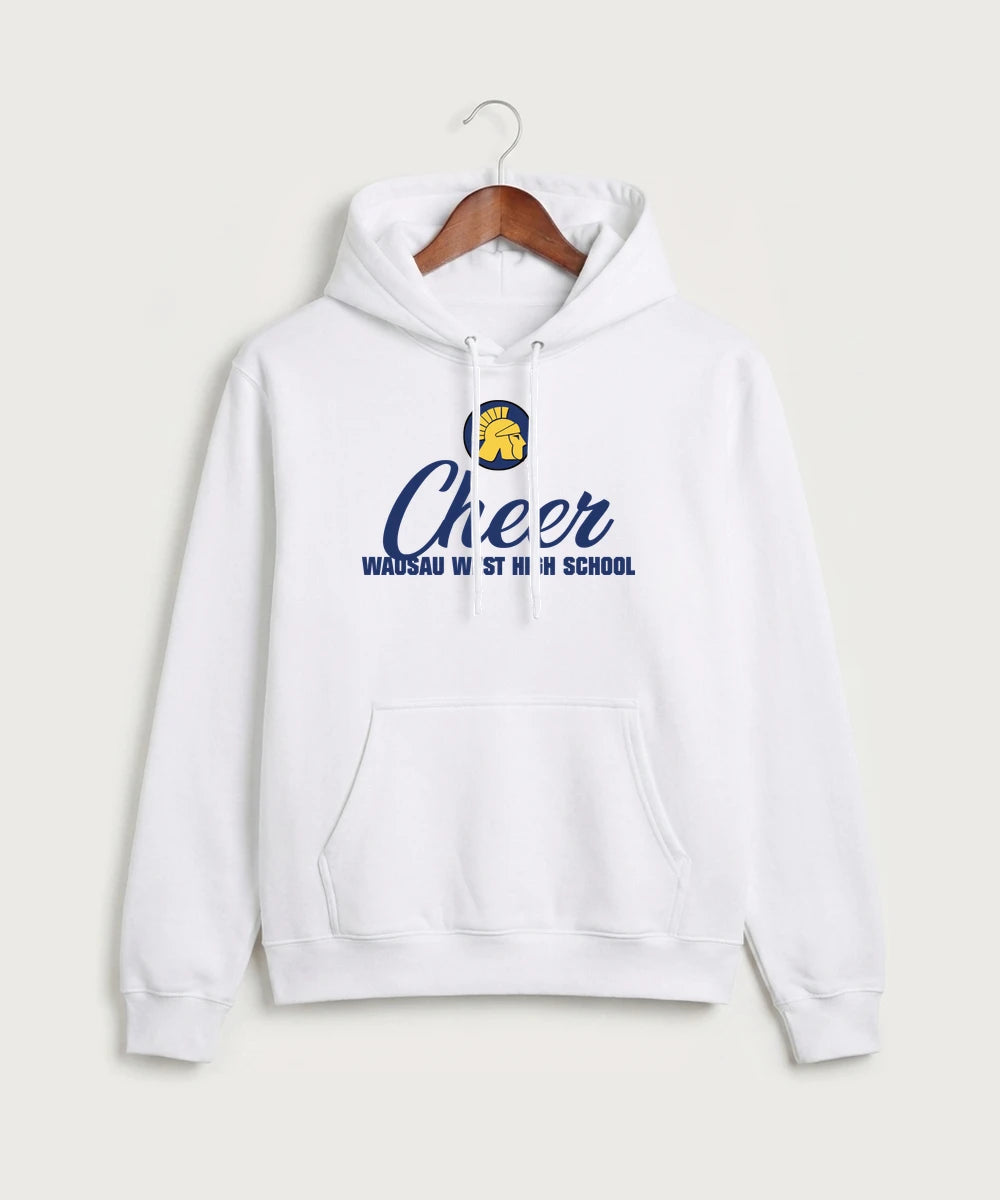 Wausau West High School Cheer - White Port & Co Core Fleece Pullover Hooded Sweatshirt. PC78H