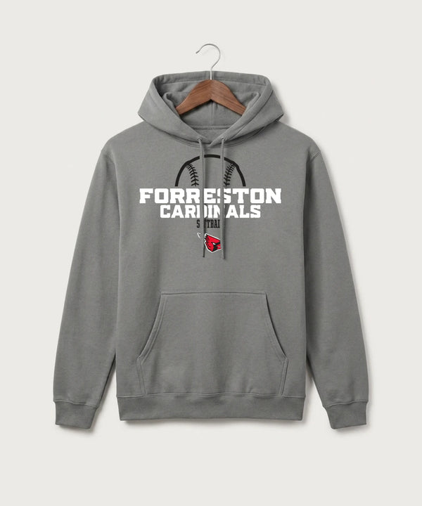 Forreston Softball - Medium Grey Port & Co Core Fleece Pullover Hooded Sweatshirt. PC78H
